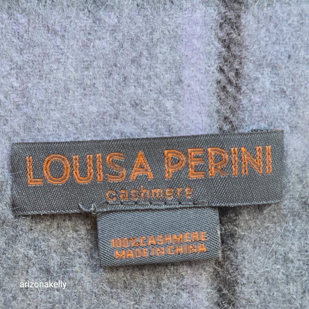 100% Cashmere Fringe Scarf Lavender and Grey Plaid Louisa Perini - Picture 3 of 10